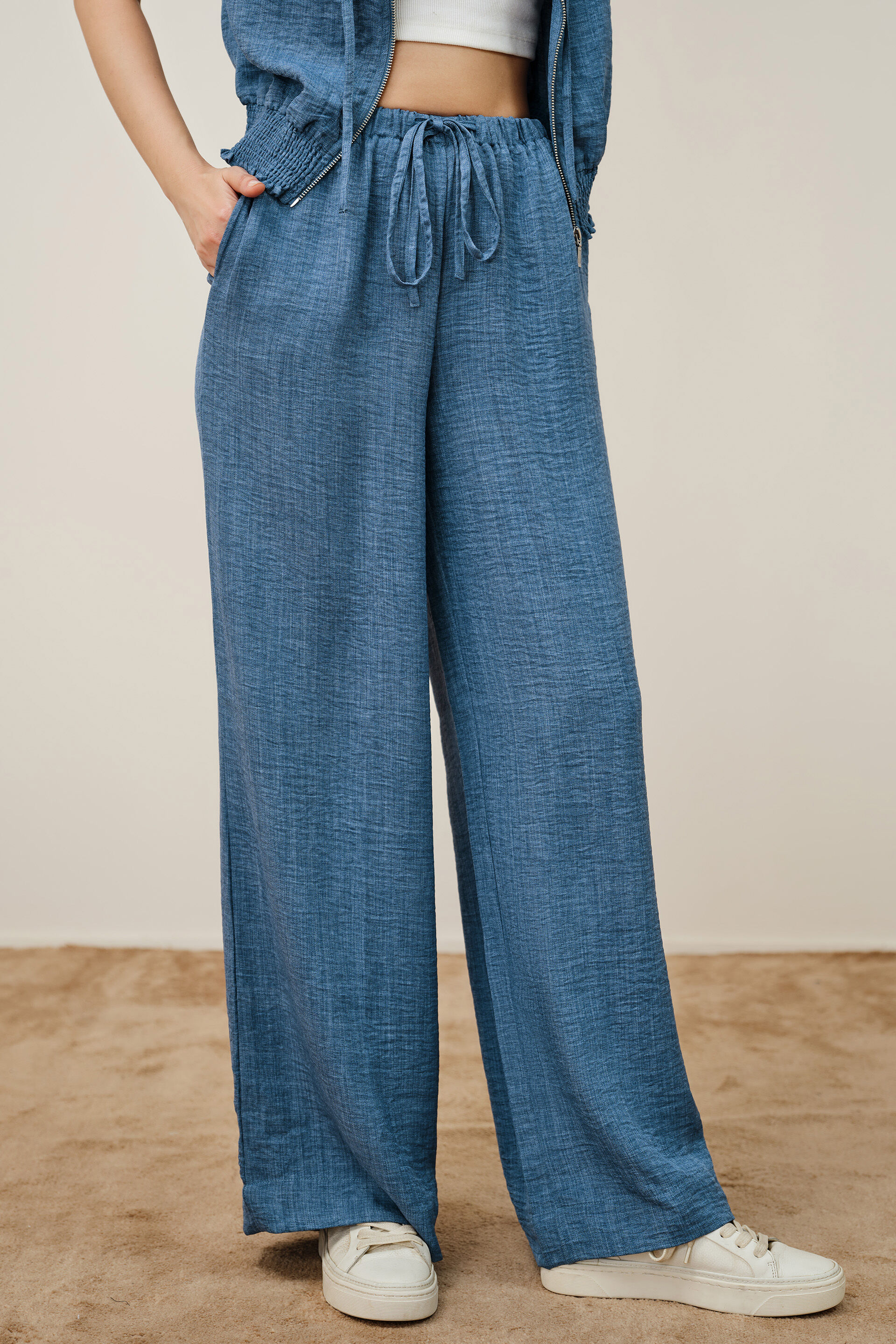 Denim-Blue Relaxed Pants, Blue, image 1